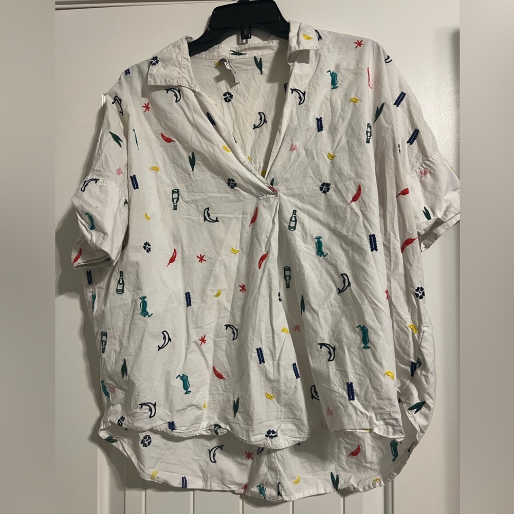 MADEWELL Summer Friday Embroidered Courier Button-Back Shirt Sz L
